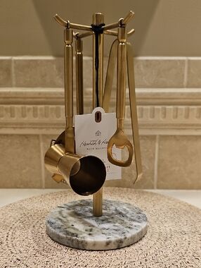 Hearth And Hand 5pc. Brass Finish Bar Set With Marble Base